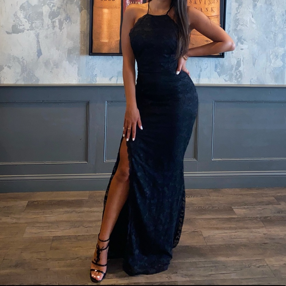 Small long black lace dress with slit